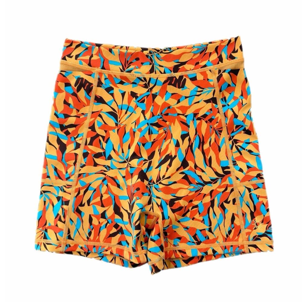Aerie Offline Orange Leaf Botanical Workout Bright Bold Athleisure Bike Shorts